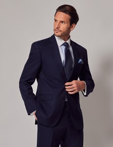 Men's Navy Textured Weave Classic Fit Suit | Hawes & Curtis