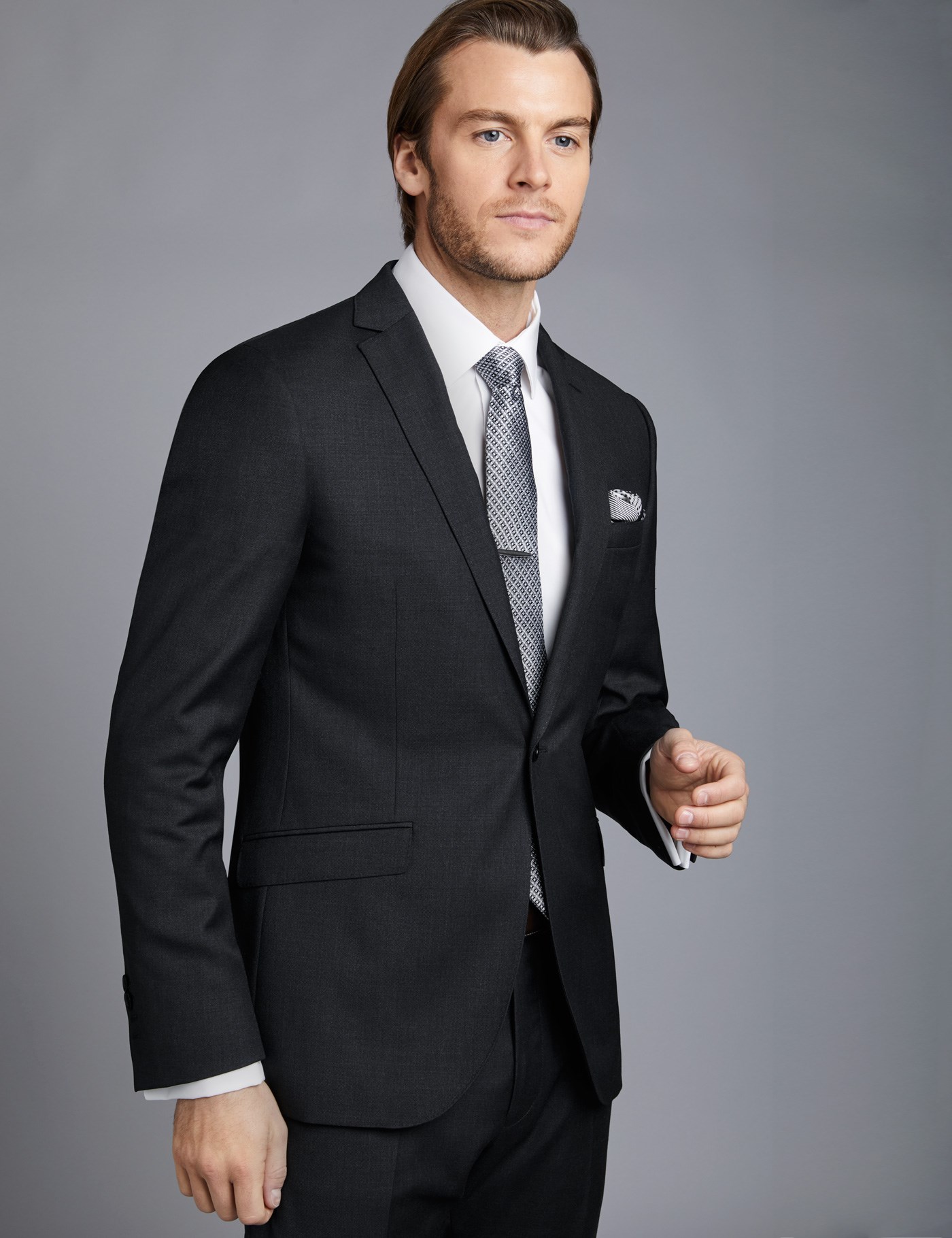 Men's Dark Charcoal Twill Extra Slim Fit Suit Jacket | Hawes & Curtis