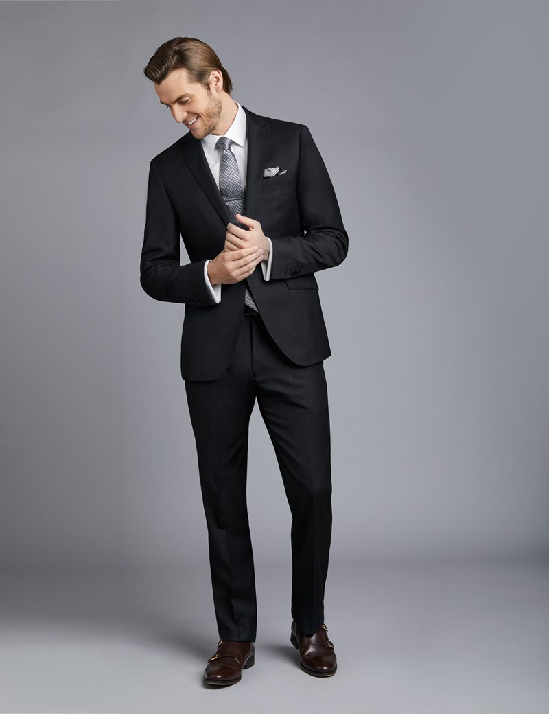 Men's Dark Charcoal Twill Extra Slim Fit Suit | Hawes & Curtis