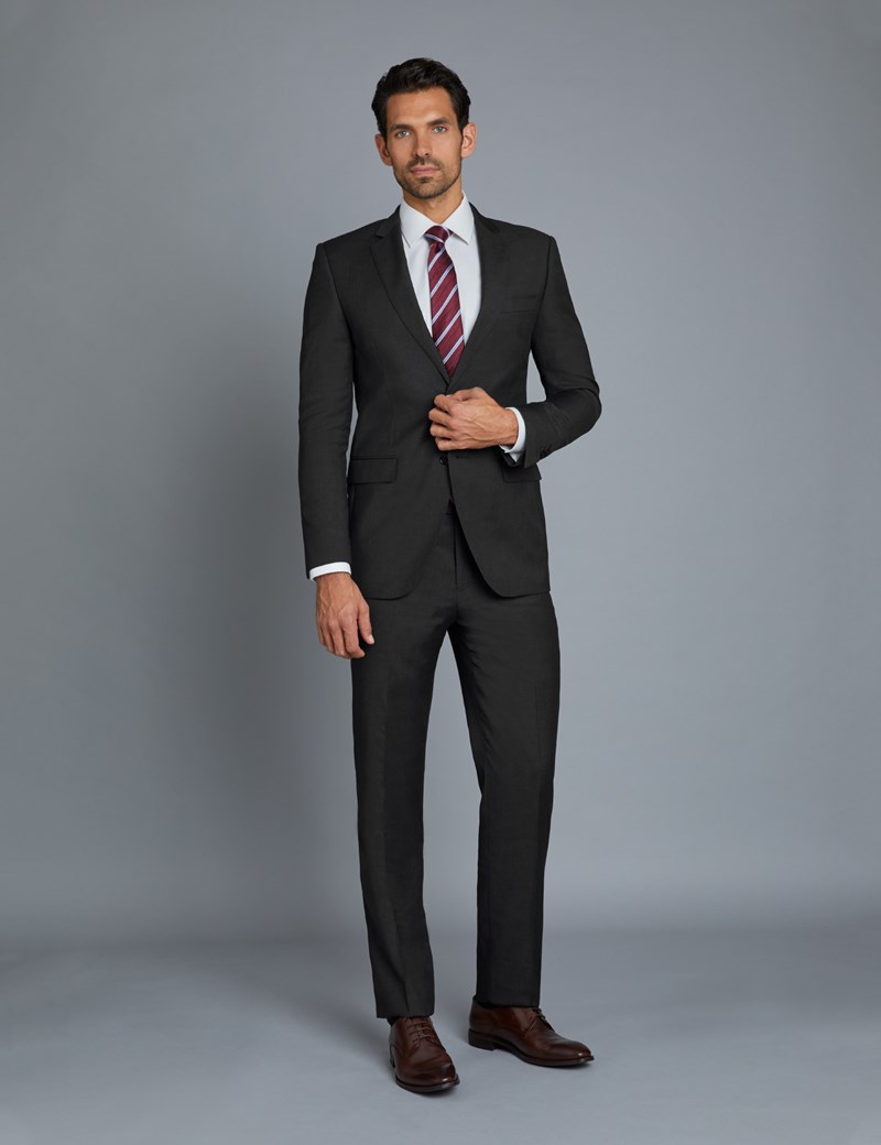 Men's Dark Charcoal Twill Extra Slim Fit Suit with Two Front Buttons