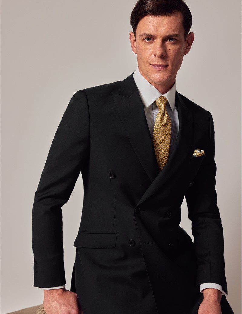 Black Twill Weave Double Breasted Slim Fit Suit