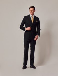 Black Twill Double Breasted Slim Fit Suit | Hawes and Curtis