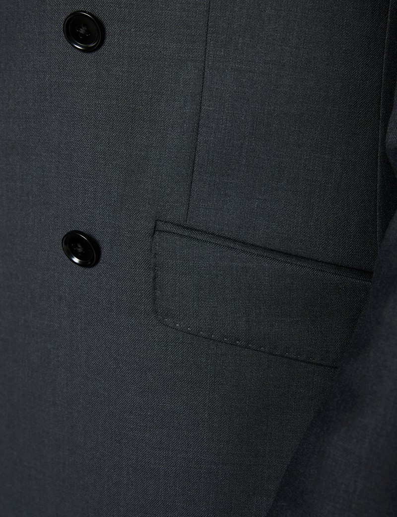 Men's Dark Charcoal Twill Double Breasted Slim Fit Suit