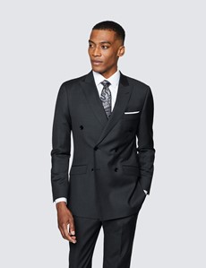 Men's Dark Charcoal Twill Double Breasted Slim Fit Suit