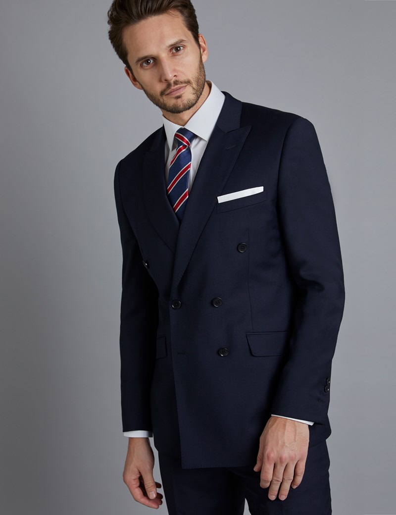 Men's Navy Twill Double Breasted Slim Fit Suit Jacket | Hawes & Curtis