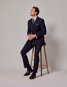 Men's Navy Twill Double Breasted Slim Fit Suit Jacket | Hawes & Curtis