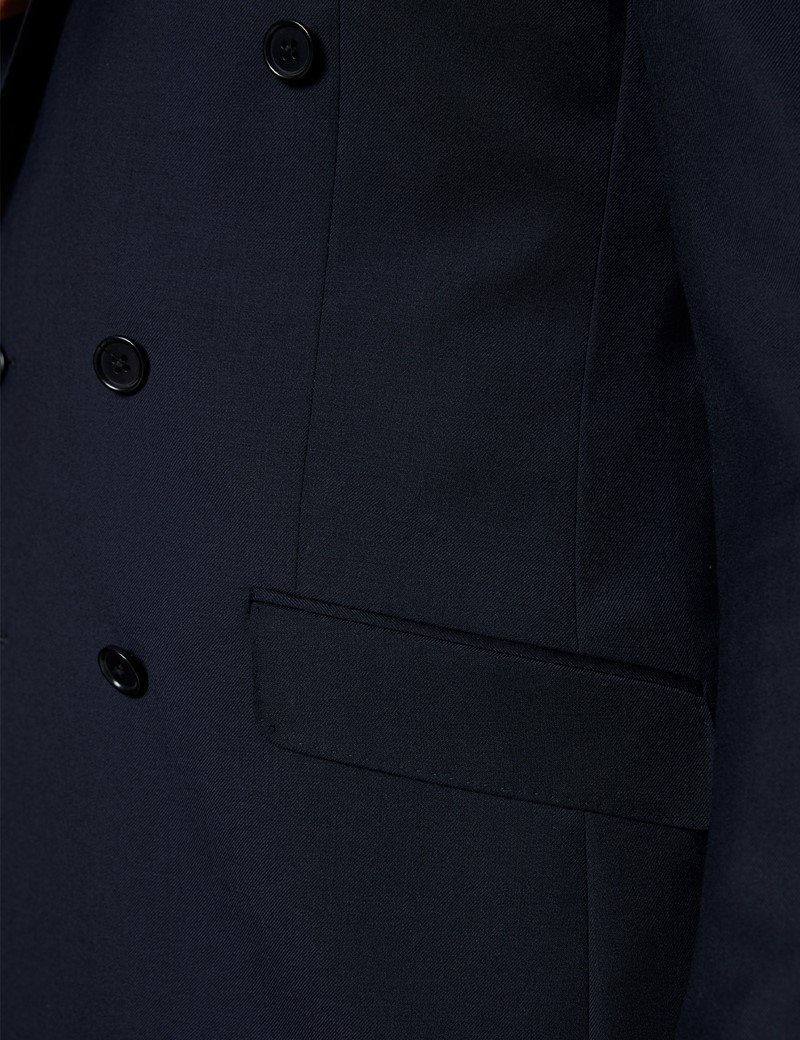 Anzug aus edler 100s Wolle - Slim Fit - Zweireiher - Twill dunkelblau