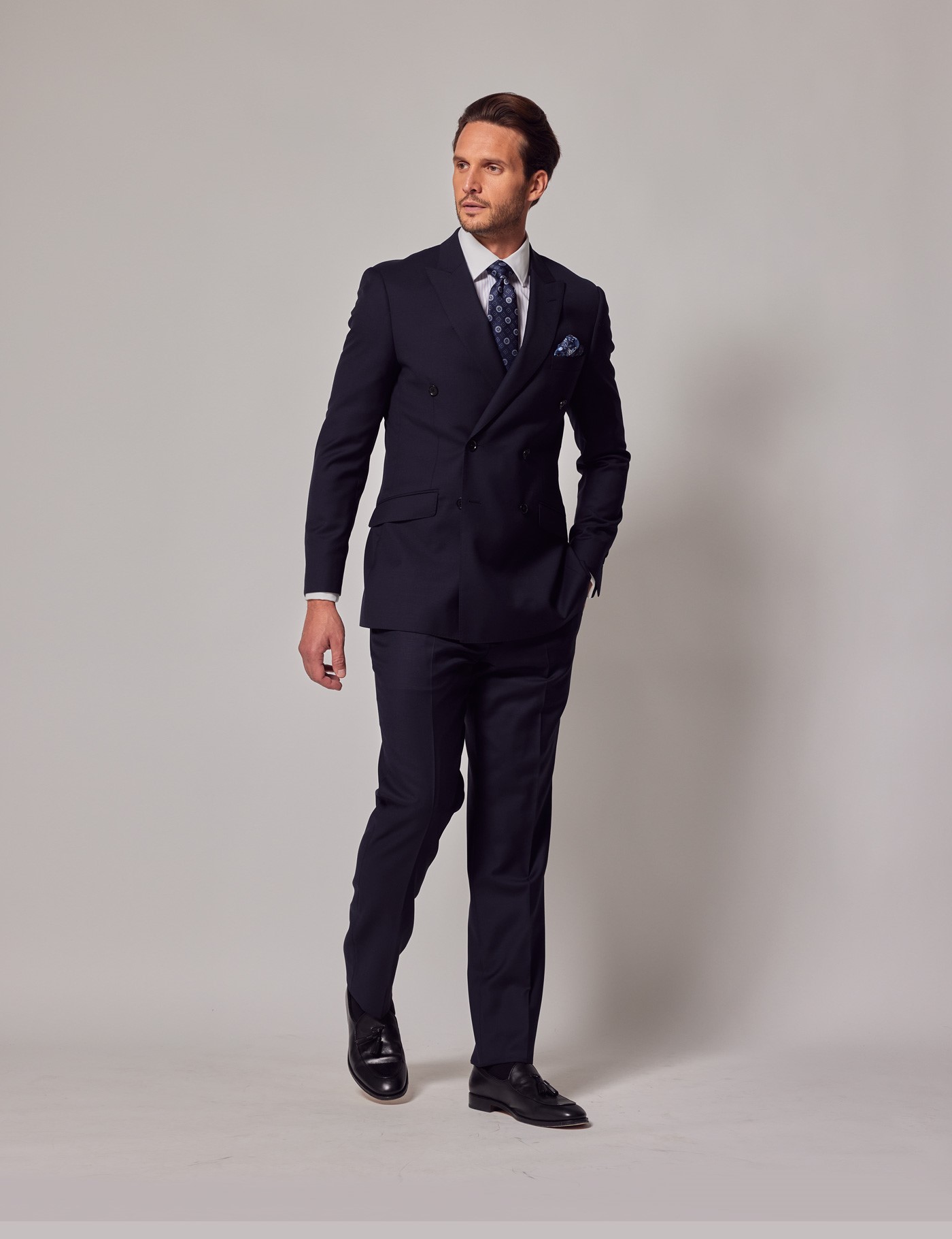 Mens Navy Twill Slim Double Breasted Fit Suit Hawes And Curtis 