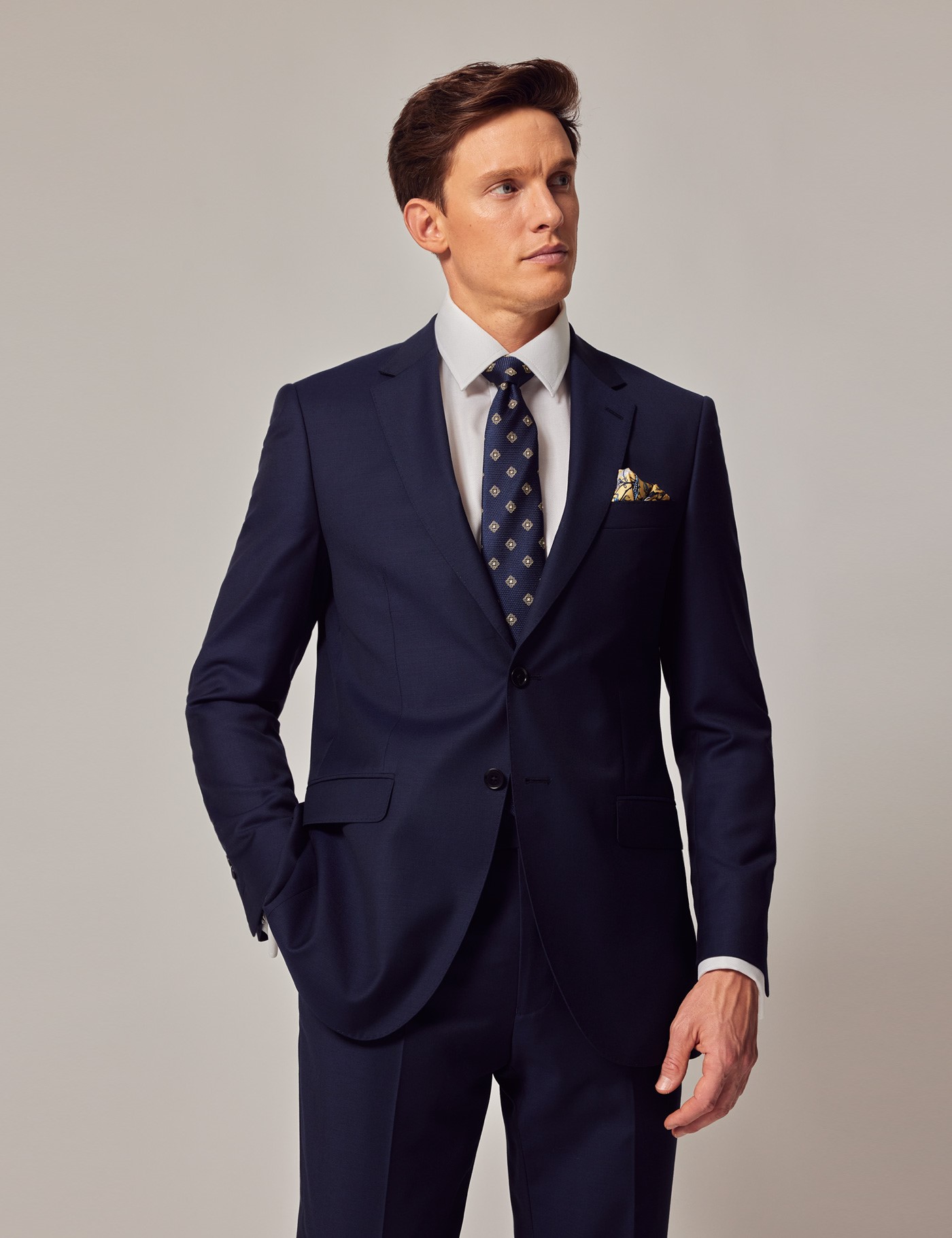 Men's Dark Blue Twill Slim Suit Jacket