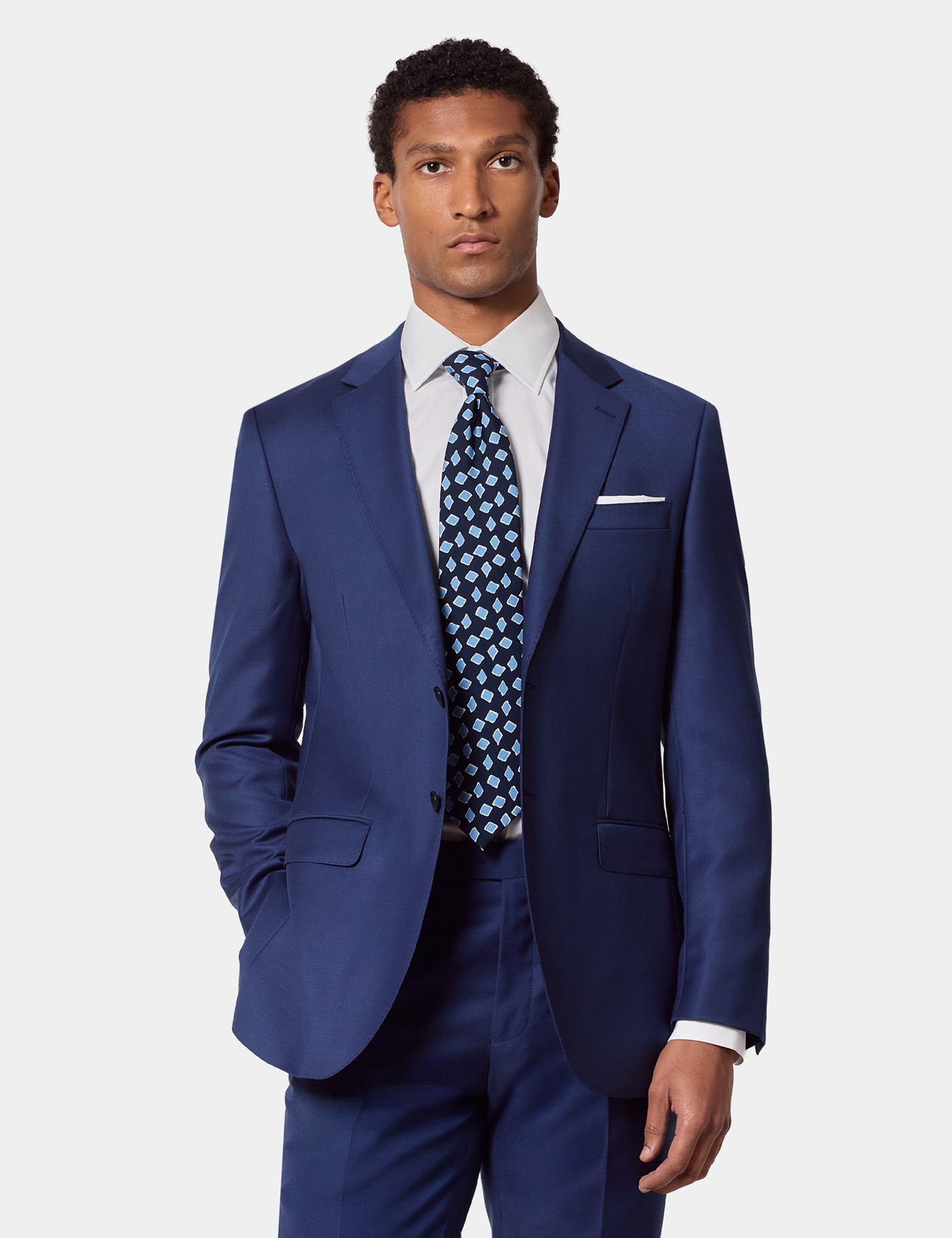 & Slim Fit Royal Blue Twill Suit Jacket short
