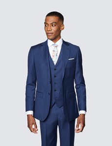 Men's Royal Blue Twill 3 Piece Slim Fit Suit