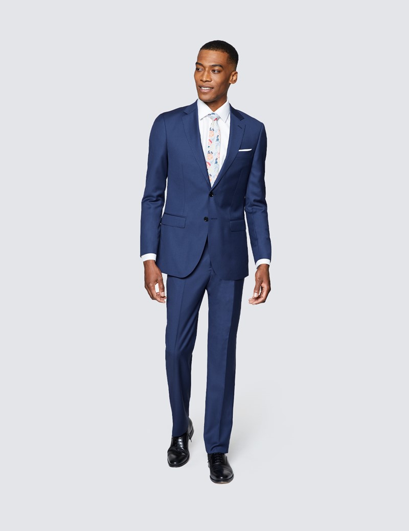 Men's Royal Blue Twill 3 Piece Slim Fit Suit