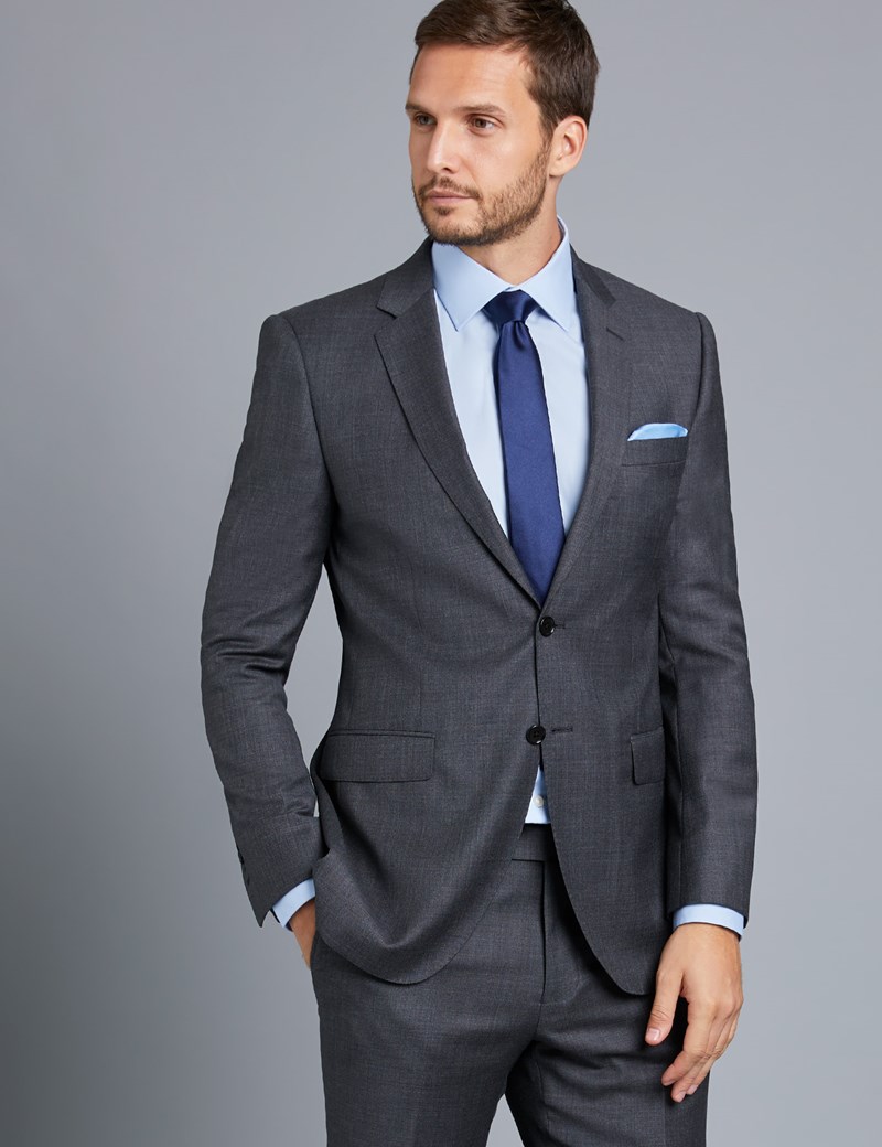Men's Charcoal Twill Slim Fit Suit Jacket | Hawes & Curtis