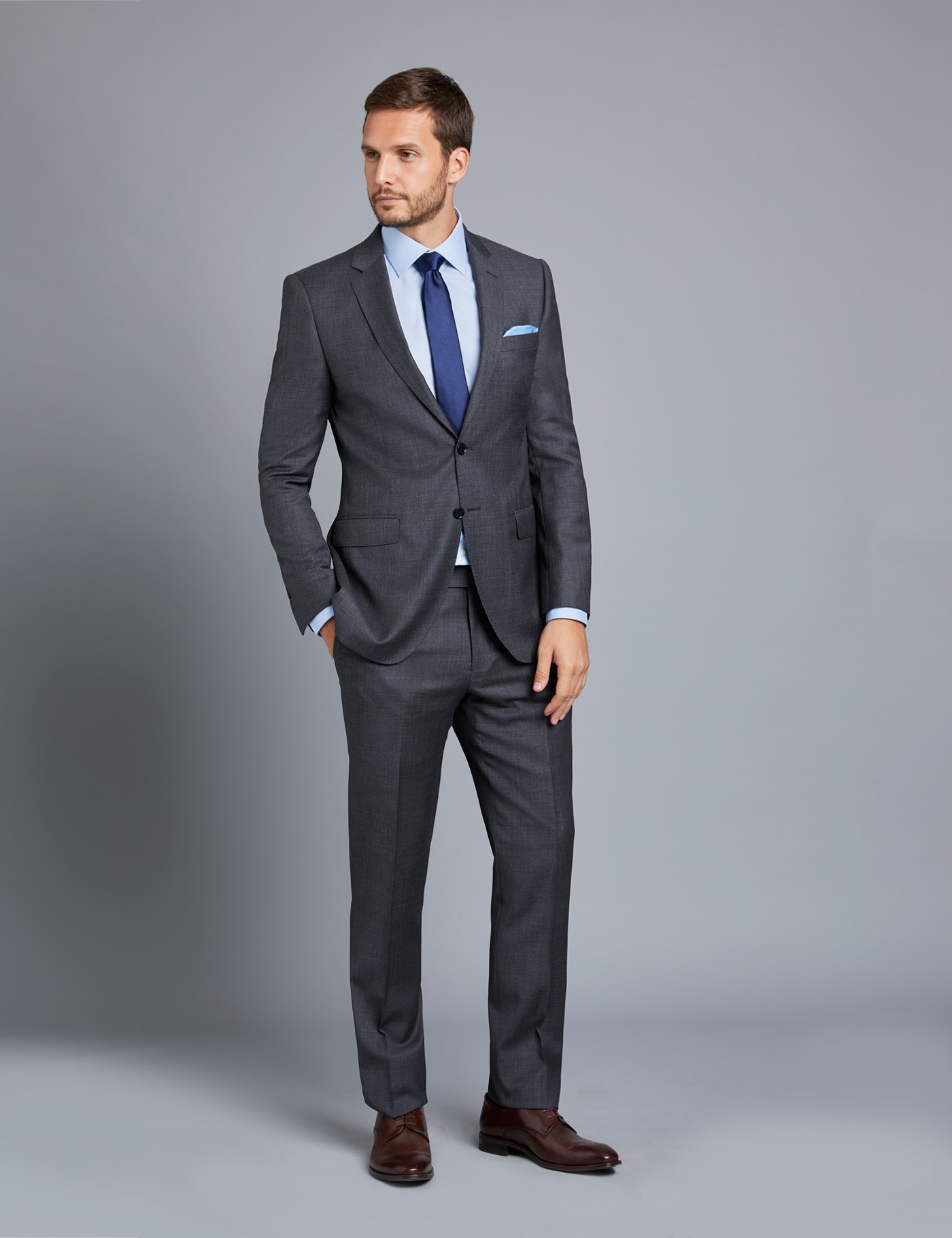 Men's Charcoal Twill Slim Fit Suit | Hawes & Curtis