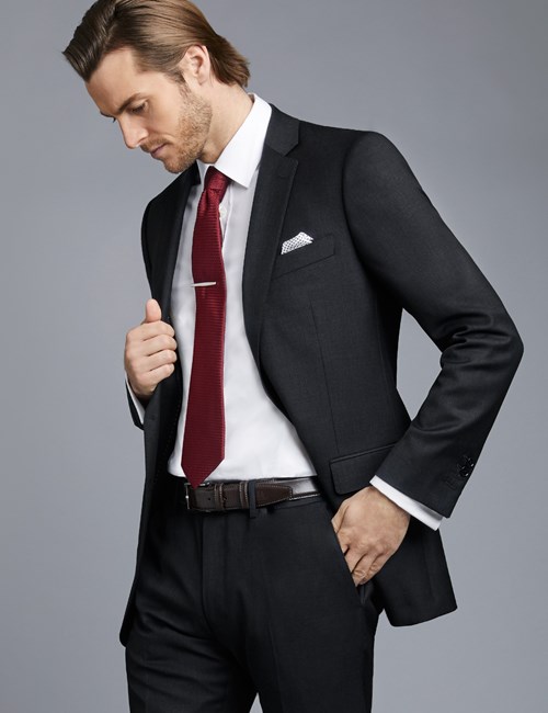 Anzugsakko - Slim Fit - Twill anthrazit - 100s Wolle - 2-Knopf Einreiher - Gefüttert - Seitenschlitz