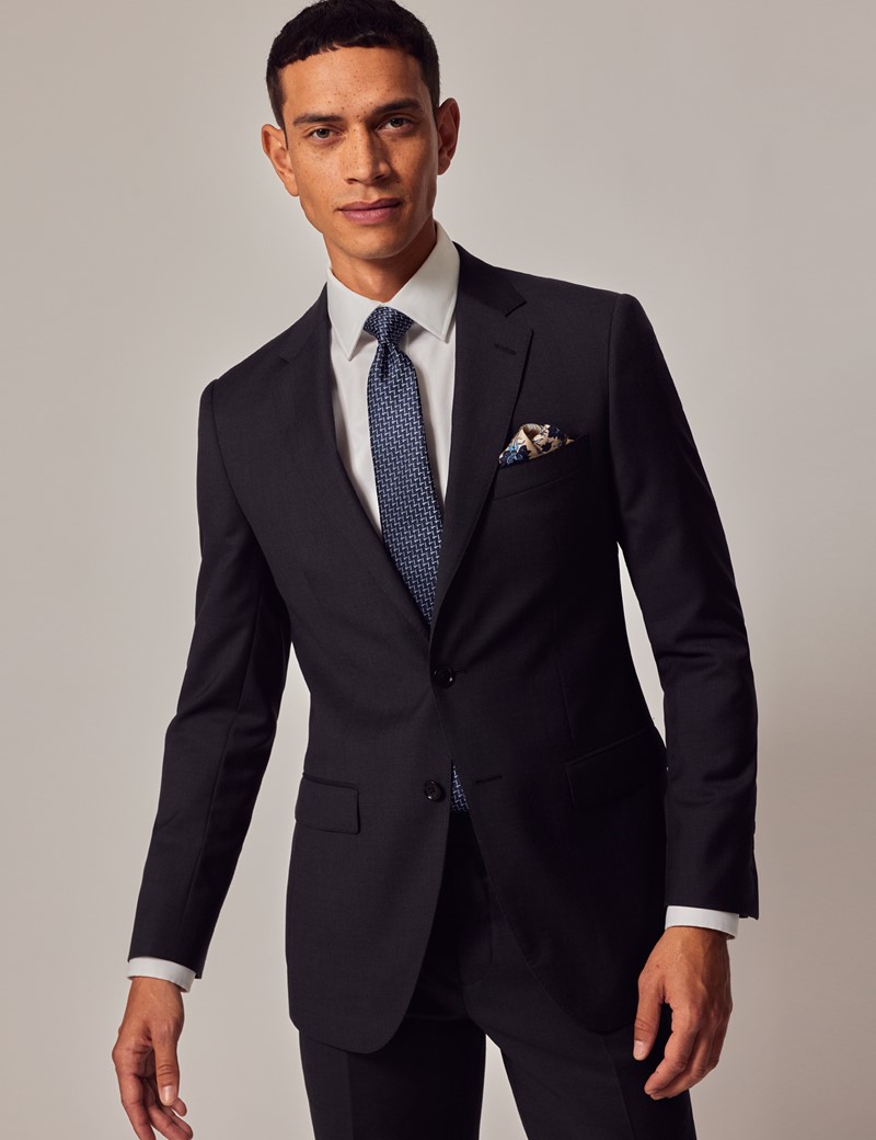 Men's Dark Charcoal Twill Slim Fit Suit Jacket | Hawes & Curtis