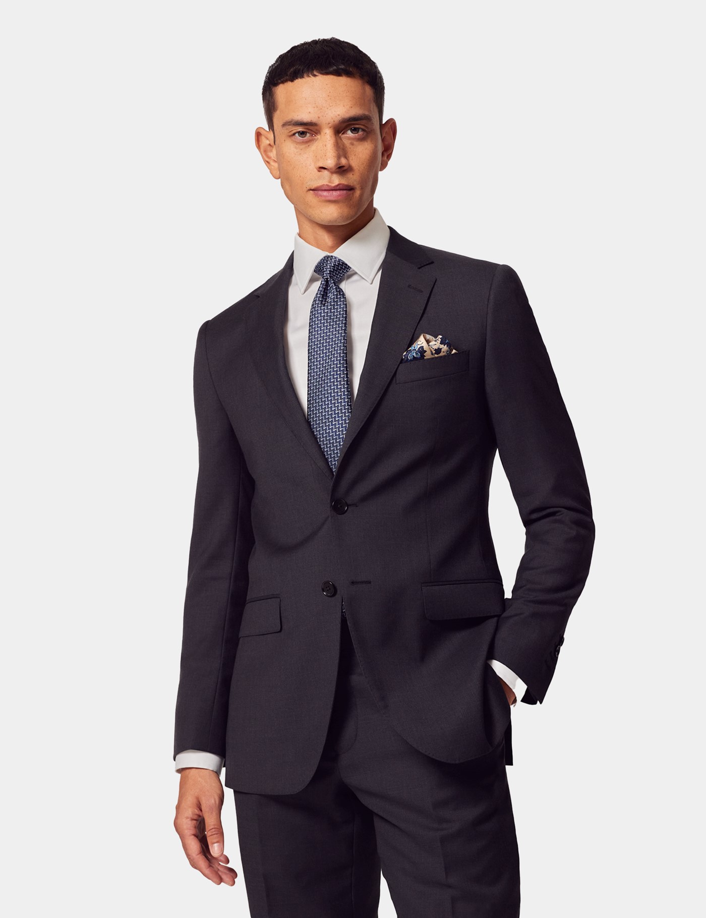 & Slim Fit Dark Twill Suit Jacket short