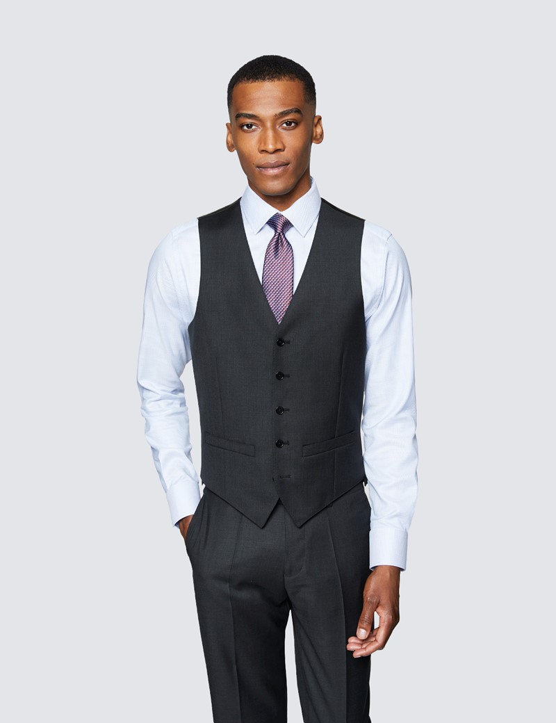 Men's Dark Charcoal Twill 3 Piece Slim Fit Suit