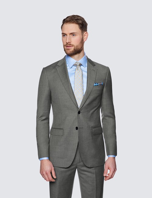 Men's Mid Grey Twill Slim Fit Suit Jacket