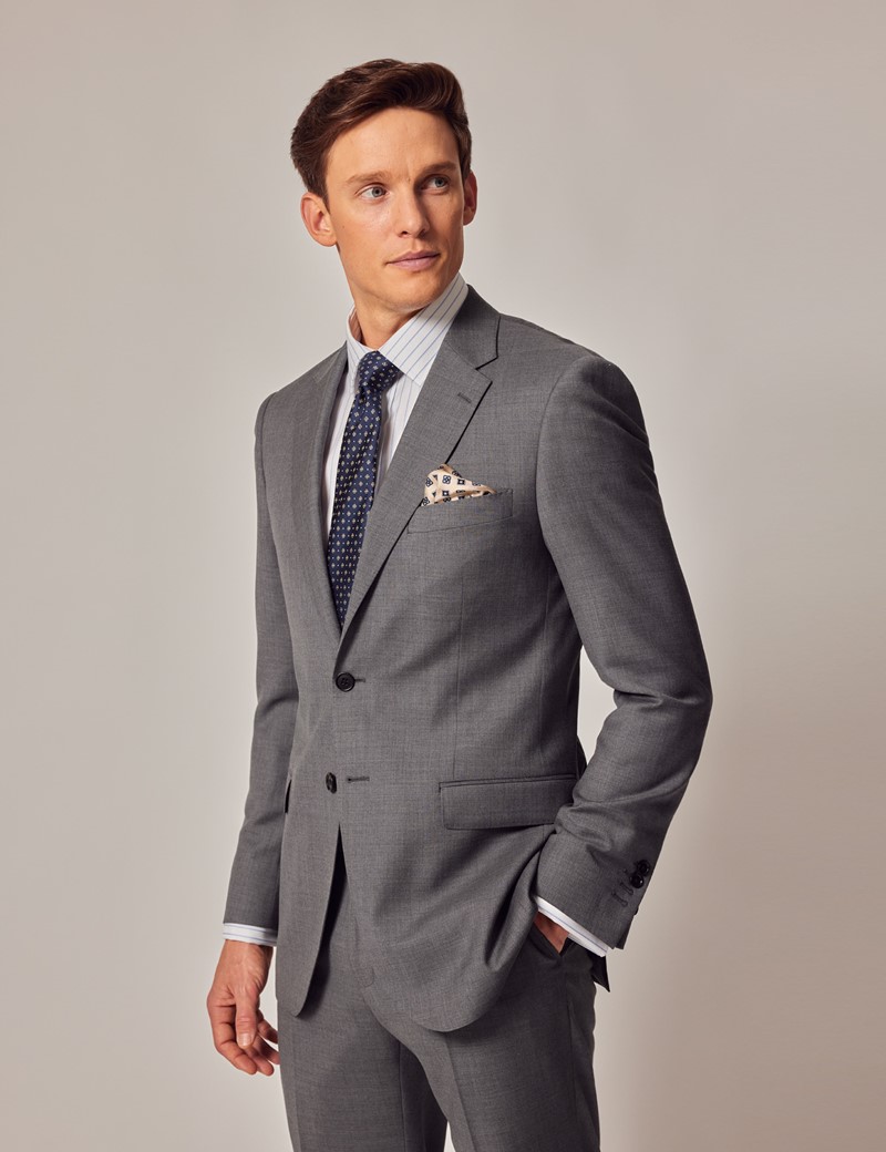 Mid Grey Twill Slim Suit Jacket