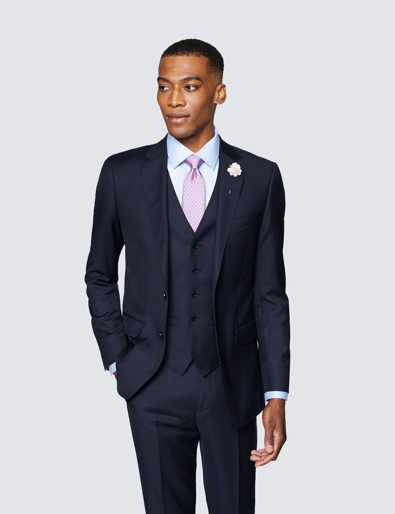 Men's Navy Twill 3 Piece Slim Fit Suit 