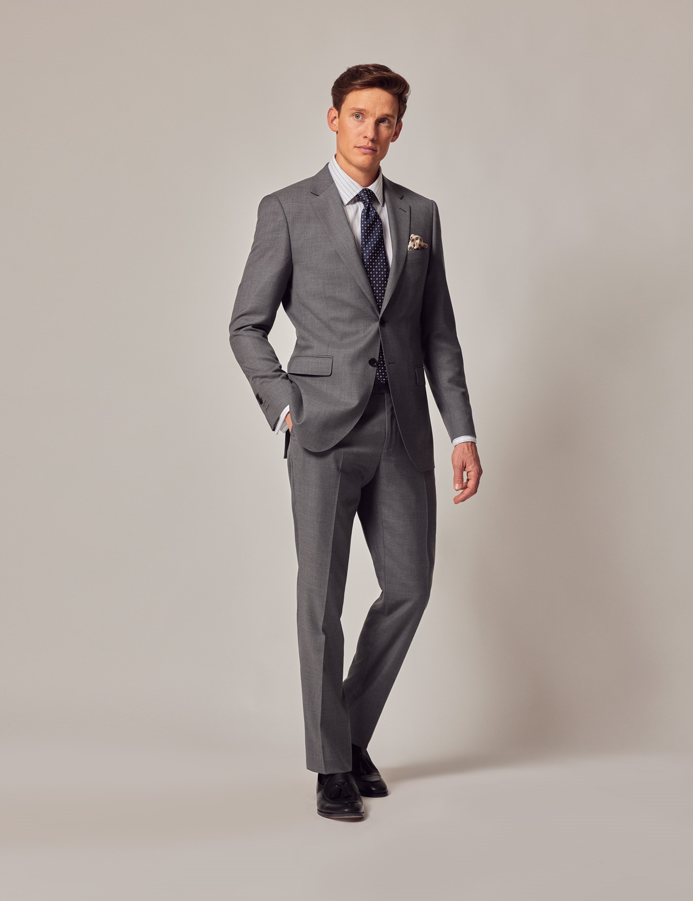 Men's Mid Grey 2 Piece Twill Slim Fit Suit | Hawes and Curtis