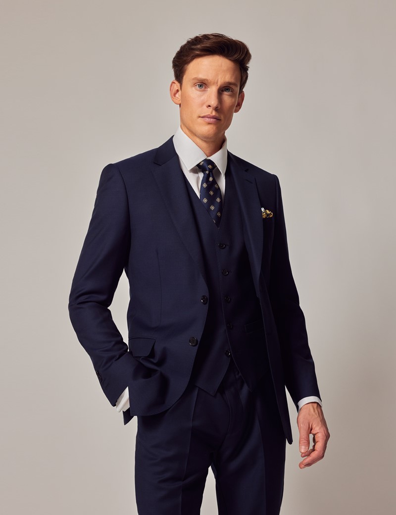 Men's Dark Blue Twill 3 Piece Slim Suit
