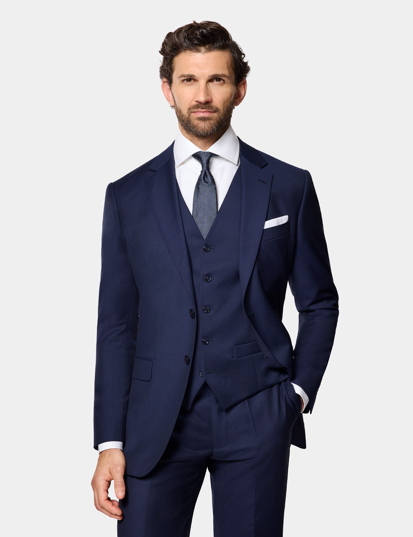 & Slim Fit Dark Blue Twill Suit One