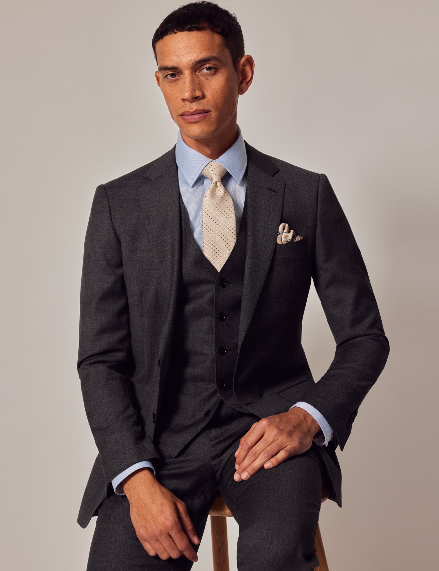 Men's Charcoal Twill 3 Piece Slim Fit Suit | Hawes & Curtis