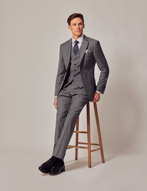 Men's Mid Grey Twill 3 Piece Slim Fit Suit