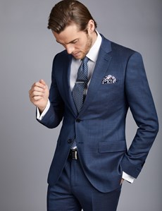 Men's Mid Blue Birdseye Slim Fit Suit Jacket