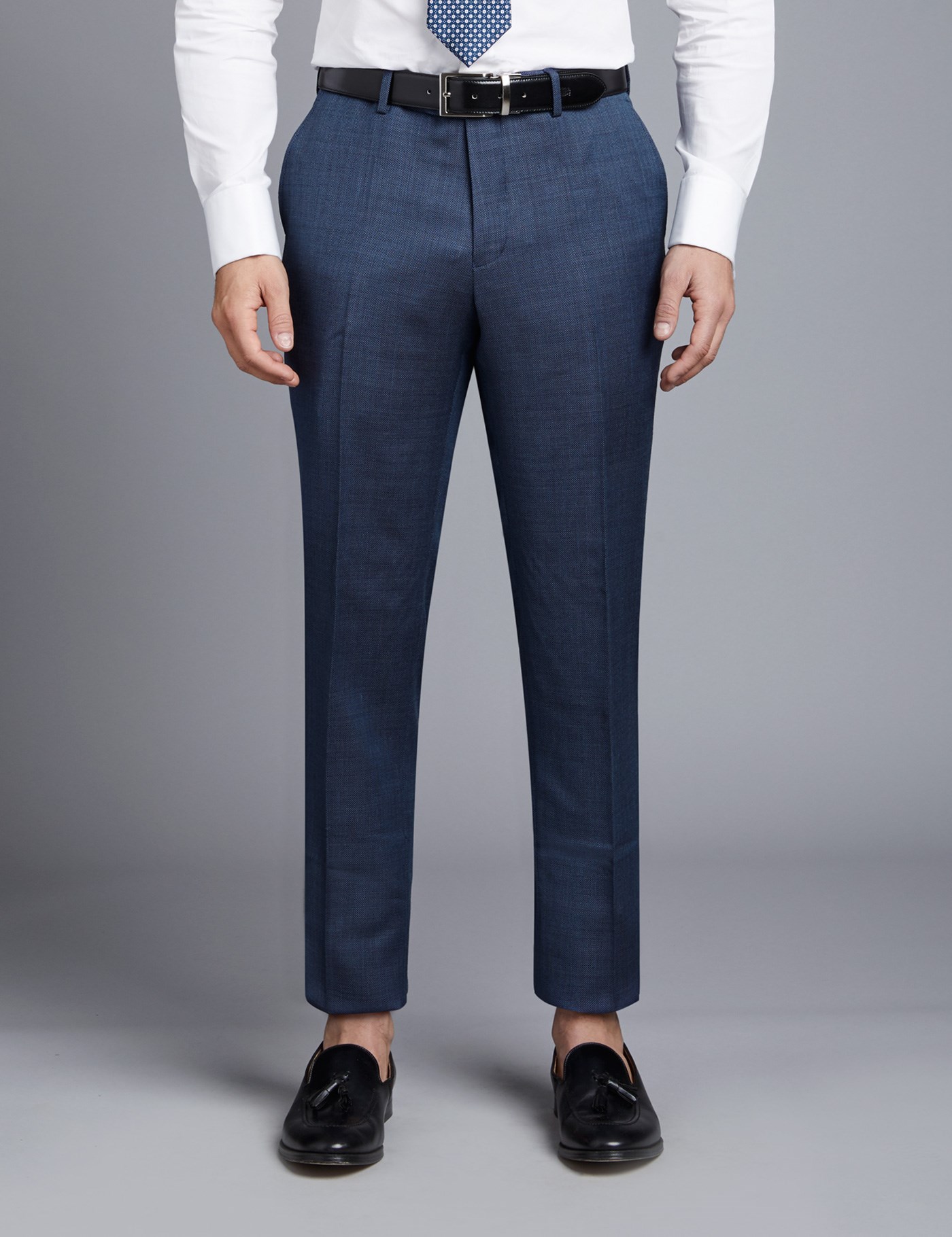 Men's Mid Blue Birdseye Slim Fit Suit | Hawes & Curtis