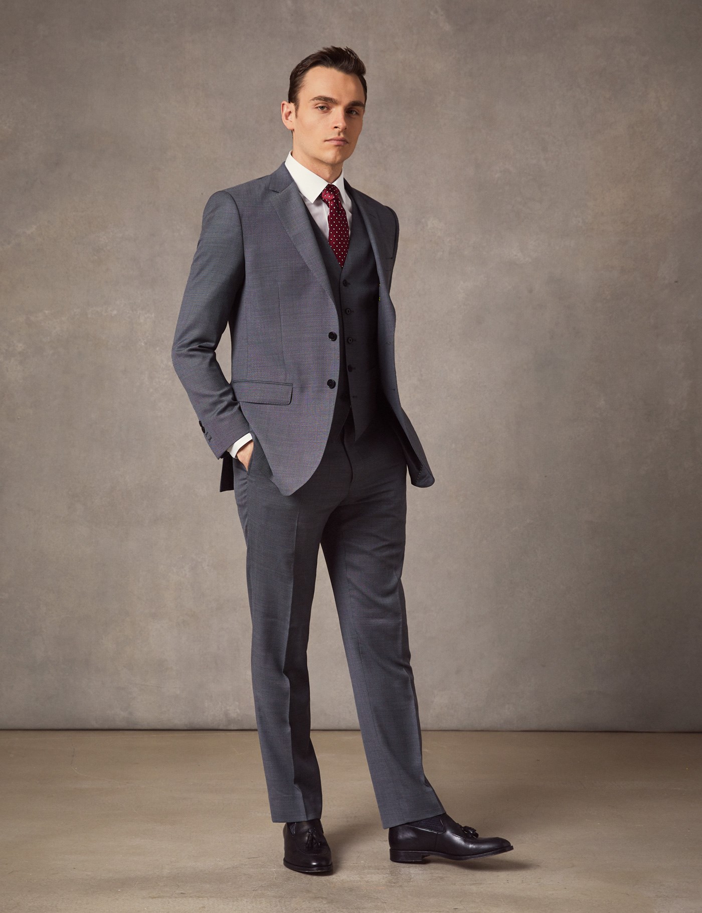 Men's Mid Grey Birdseye Slim Fit Suit | Hawes & Curtis