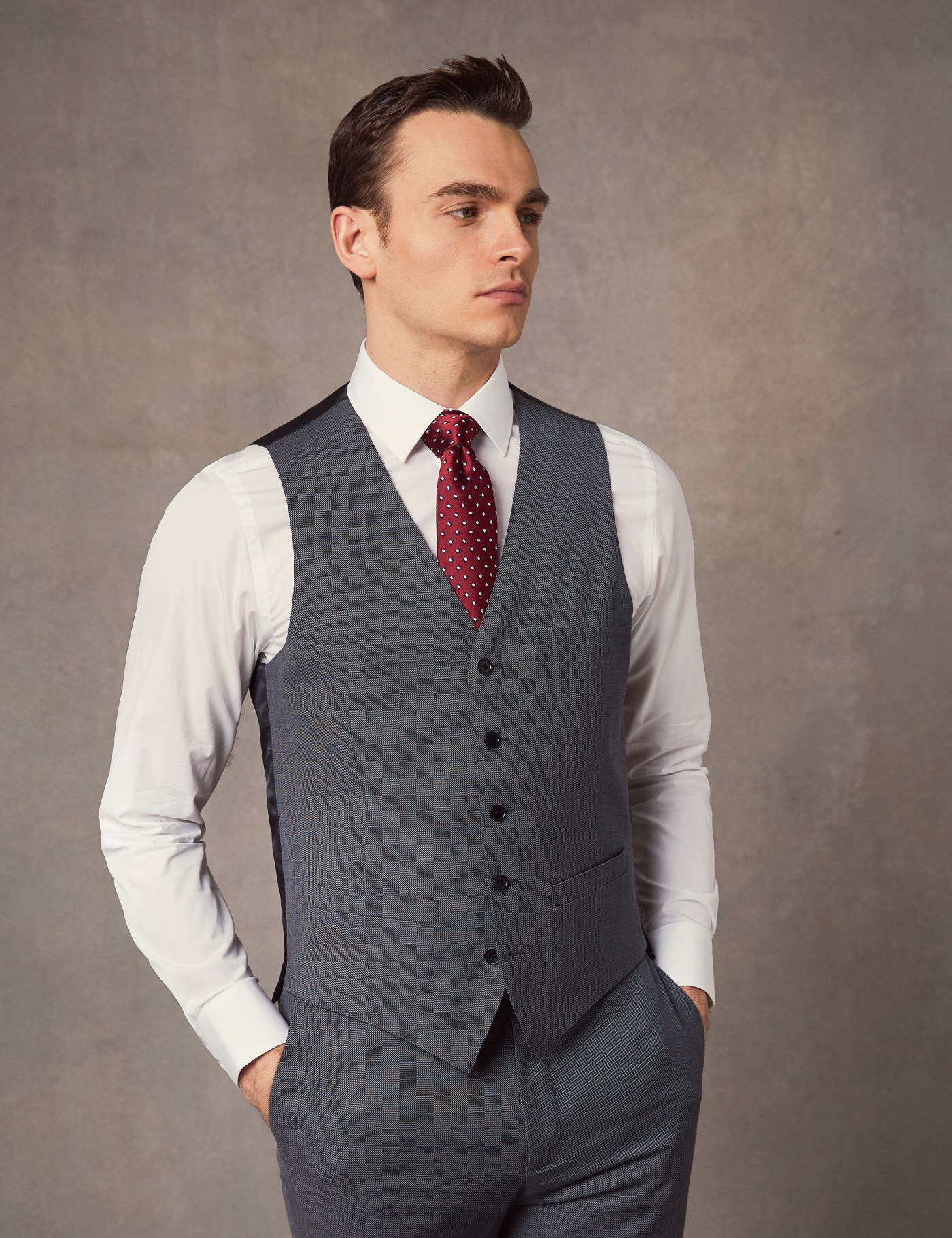 Men's Mid Grey Birdseye Slim Fit Suit | Hawes & Curtis