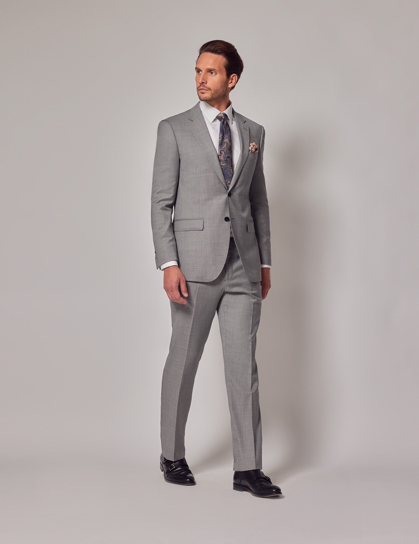 Men's Light Grey Twill Slim Fit Suit - Super 120s Wool