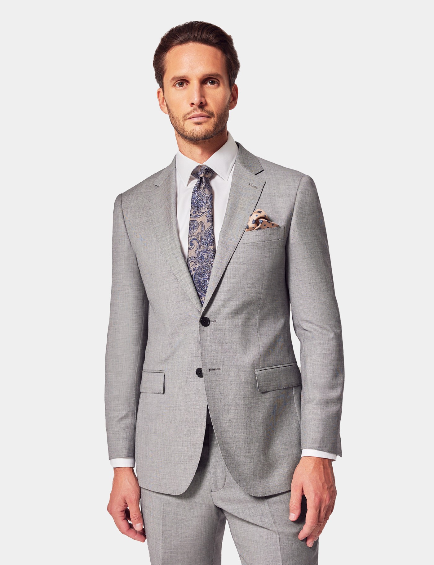 & Slim Fit Light Grey Twill Suit One
