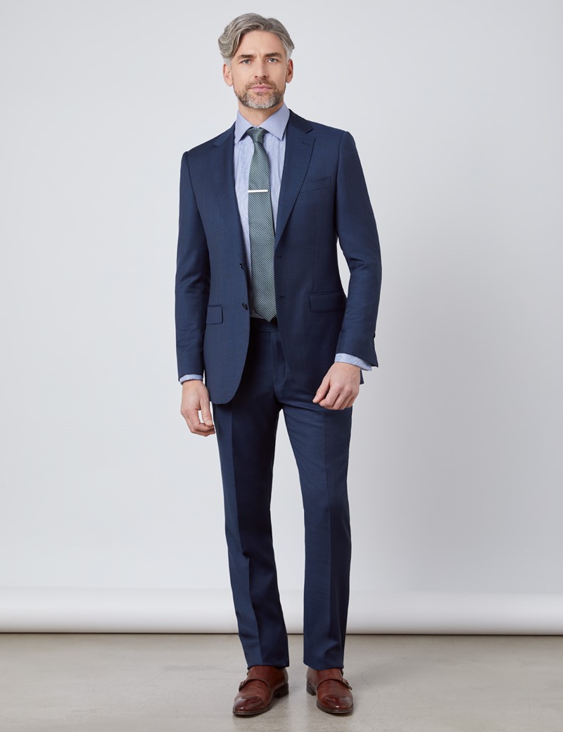 Men's Textured Navy Slim Fit Suit | Hawes & Curtis