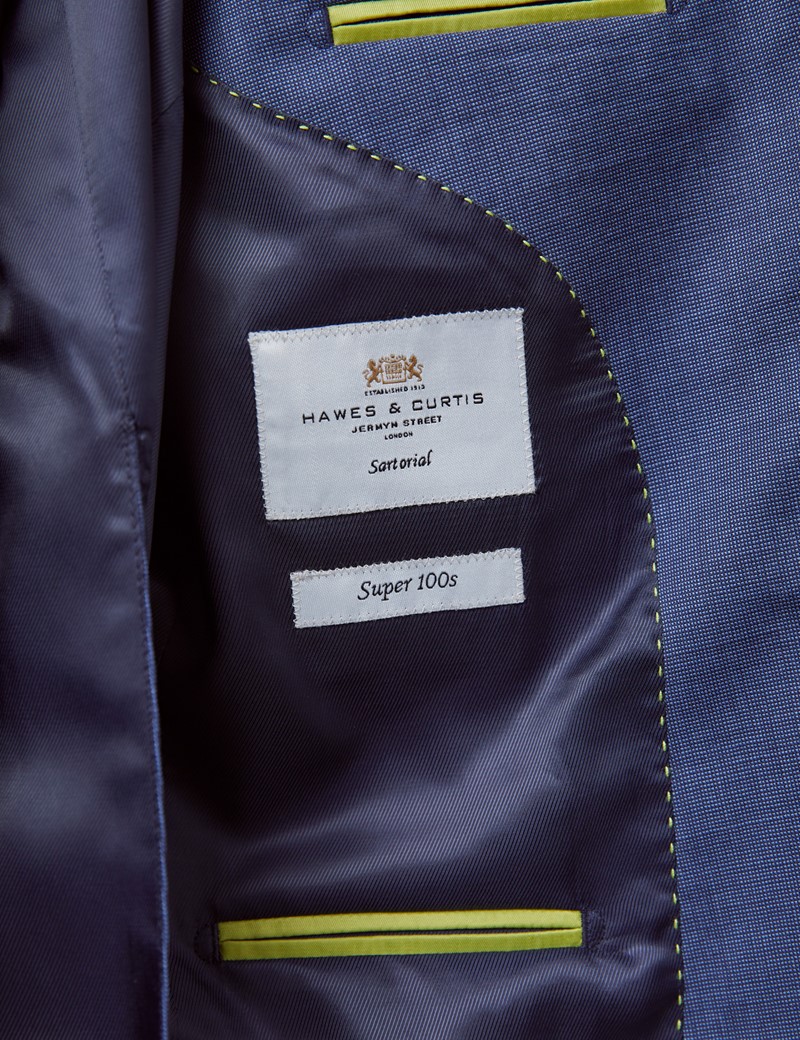 Men's Blue Pin Dot Semi Plain Slim Fit Suit Jacket
