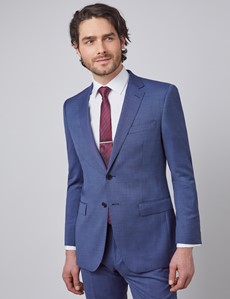 Men's Blue Pin Dot Semi Plain Slim Fit Suit Jacket