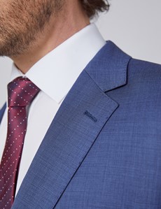Men's Blue Pin Dot Semi Plain 3 Piece Slim Fit Suit