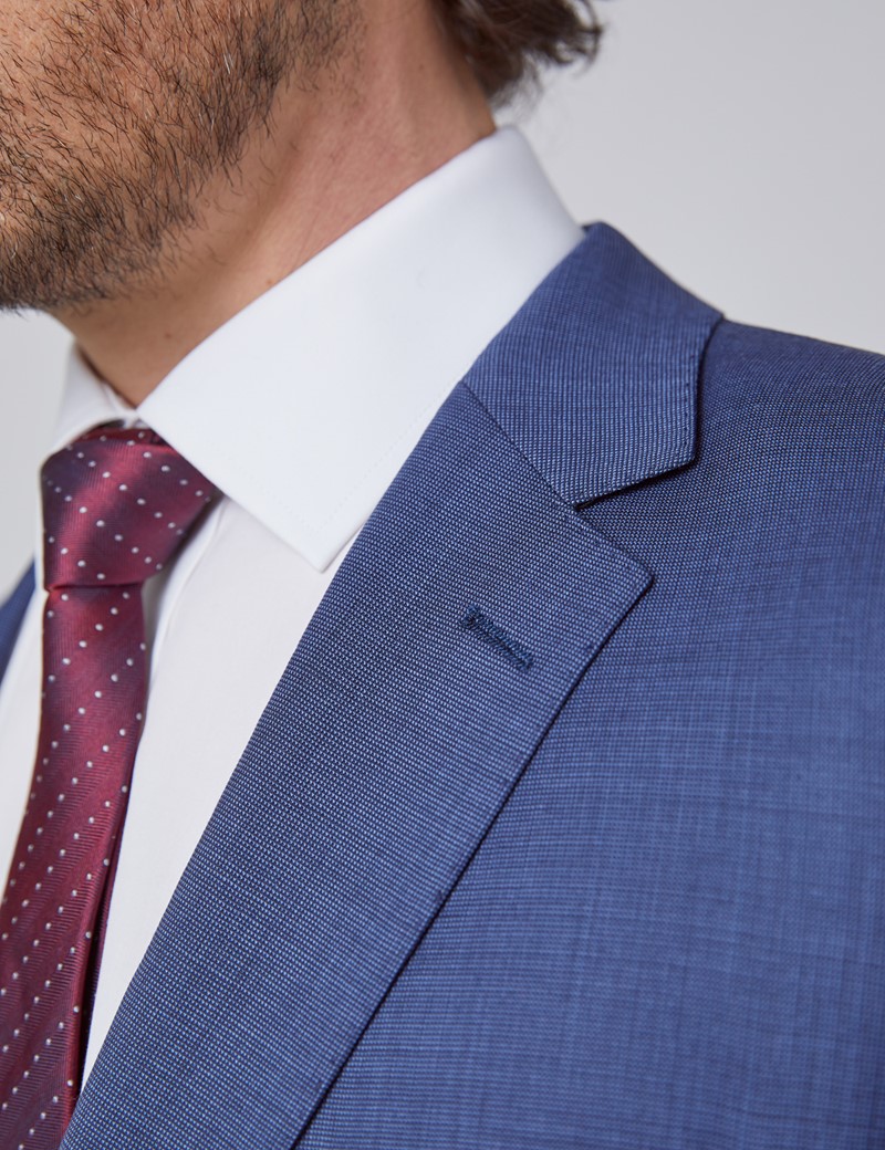 Men's Blue Pin Dot Semi Plain Slim Fit Suit