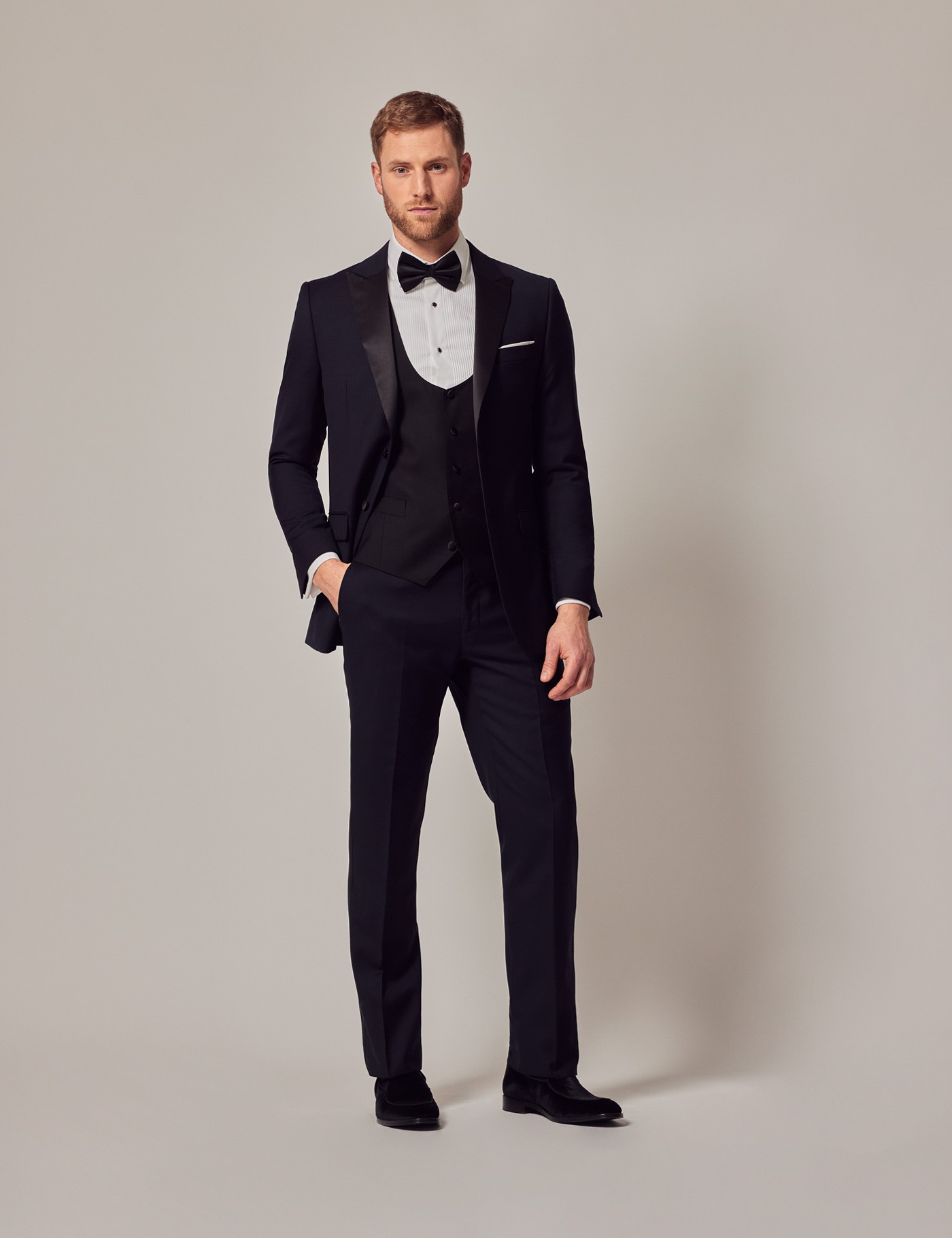 Men's Black 3 Piece Slim Fit Dinner Suit | Hawes & Curtis