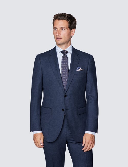 Men's Dark Blue Birdseye Semi Plain Slim Fit Suit Jacket