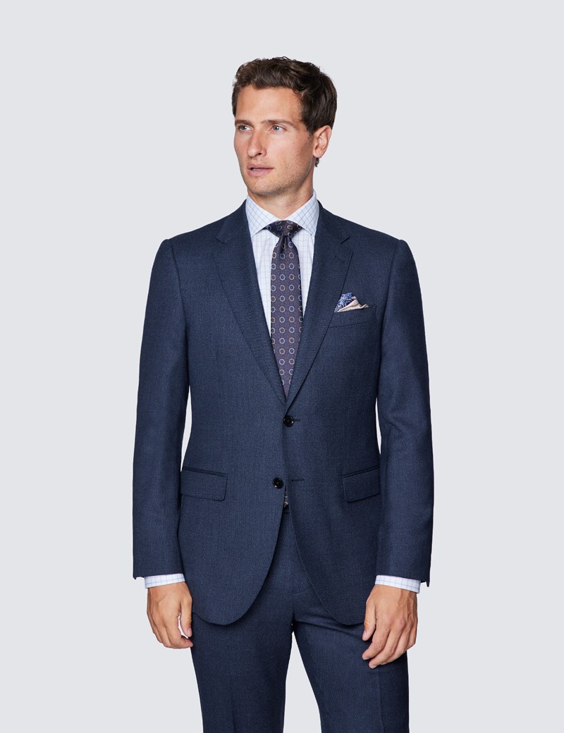 Men's Dark Blue Birdseye Semi Plain Slim Fit Flannel Suit Jacket | Hawes &  Curtis