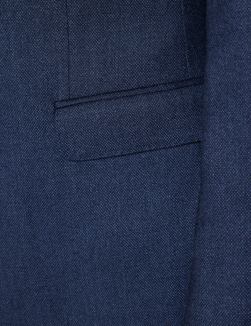 Men's Dark Blue Birdseye Semi Plain Slim Fit Suit Jacket