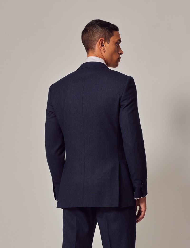 Men's Dark Blue Birdseye Semi Plain Slim Fit Flannel Suit Jacket