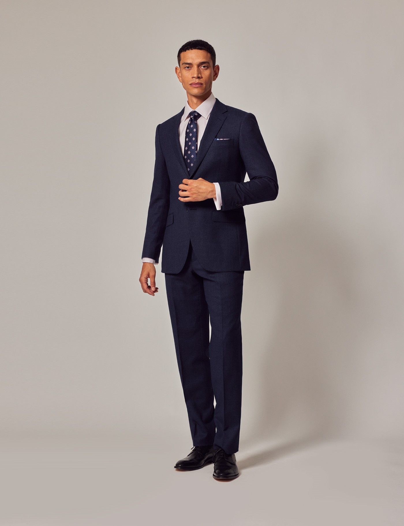 Men's Dark Blue Birdseye Semi Plain Slim Fit Flannel Suit Jacket