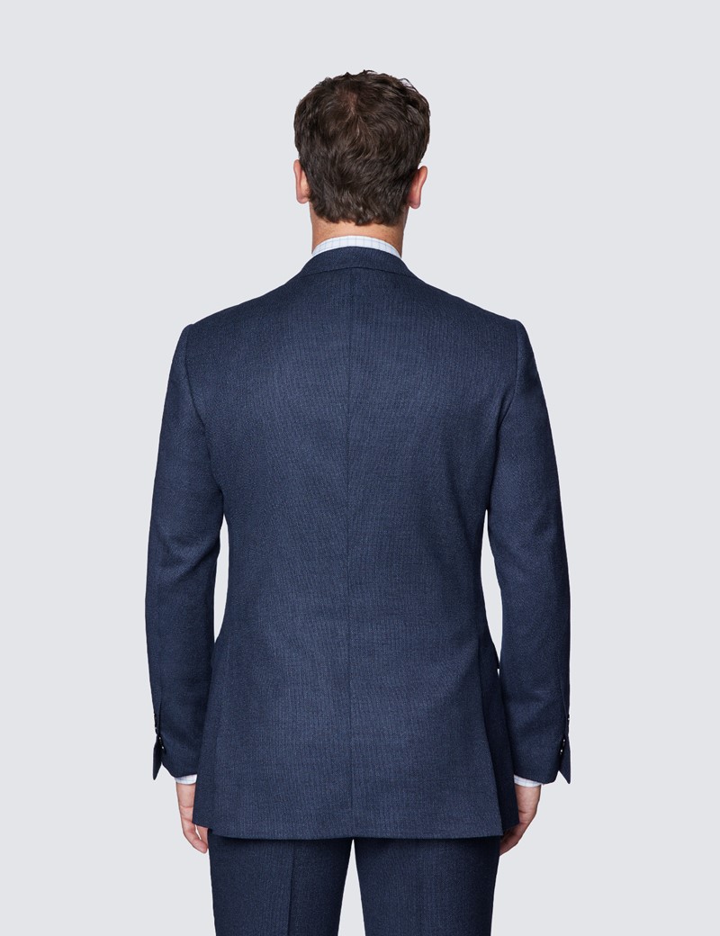 Anzug – 100s Wolle – Slim Fit  – Dunkelblau strukturiert – 2-Knopf Einreiher 