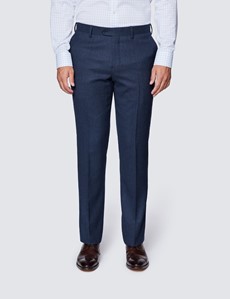 Men's Dark Blue Birdseye Semi Plain 3 Piece Slim Fit Suit 