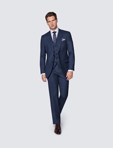 Men's Dark Blue Birdseye Semi Plain Slim Fit Suit 